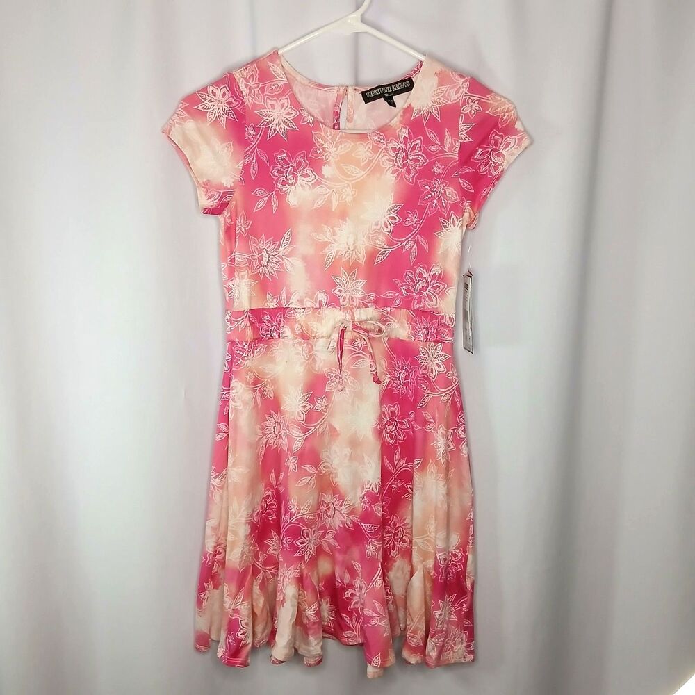 Three Pink Hearts Swing Dress Tie-dye Skater Short Slv Pnk NWT Youth Girls Large